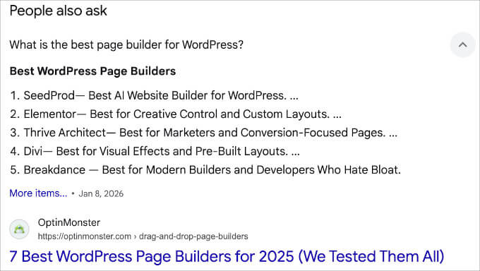 Google featured snippet inside of people also ask box