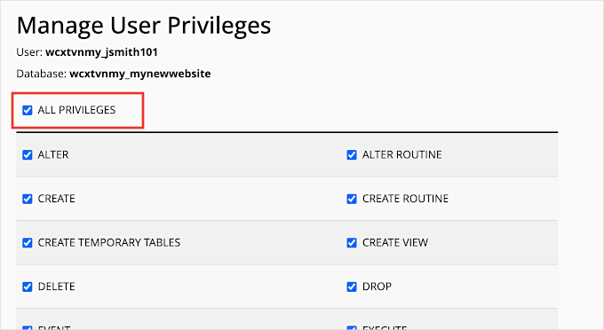 Grant privileges