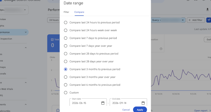 Select a period or date range to compare with Select a period or date range to compare with