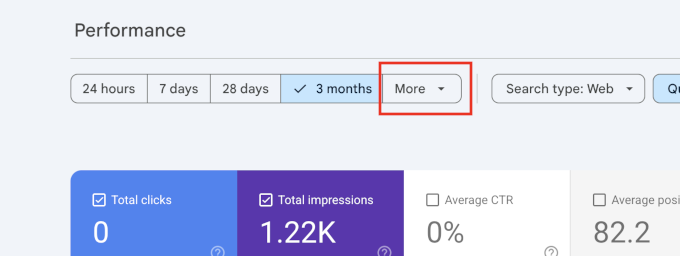Open the date selection and comparison menu in Google Search Console Open the date selection and comparison menu in Google Search Console