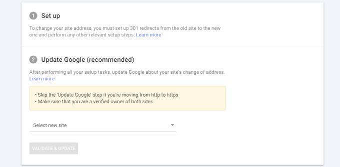 Validate and update change of address in Google Search Console