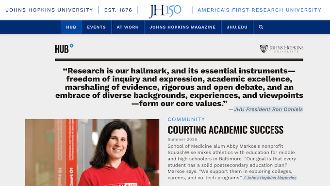 The Johns Hopkins Hub, created using WordPress