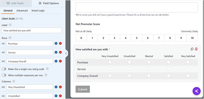 Likert scale and NPS fields in WPForms