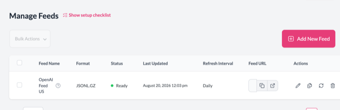 Manage generated feeds
