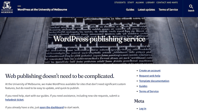 University of Melbourne Blogs, set up using WordPress