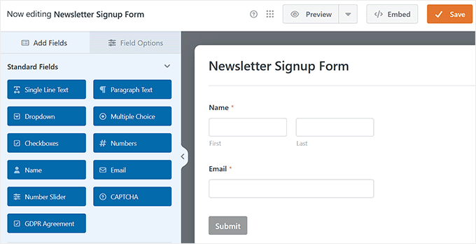 Șablon de formular de înscriere la newsletter în WPForms Șablon de formular de înscriere la newsletter în WPForms
