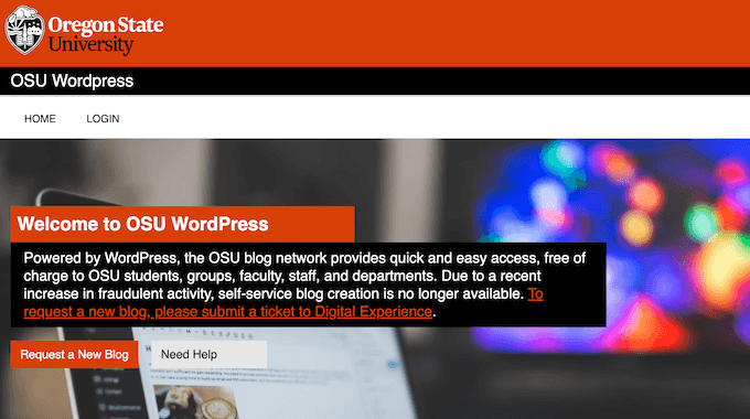 The Oregon State Blogs portal created using WordPress