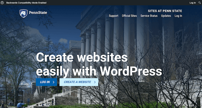 Sites At Penn State, created using WordPress