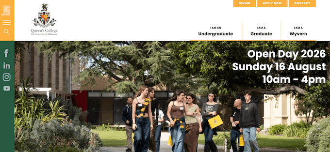 Queen's College, Melbourne website created using WordPress