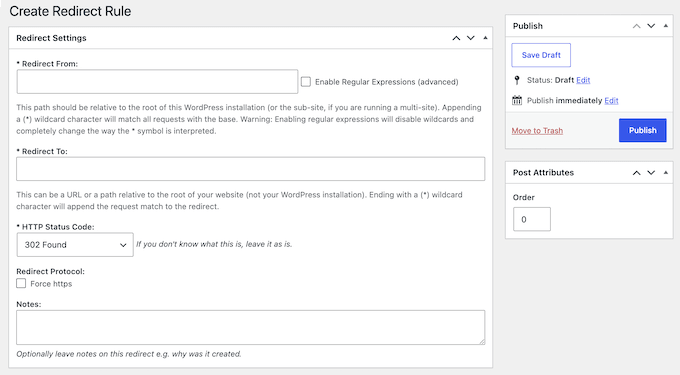 Interfața utilizator Safe Redirect Manager Ecranul de reguli Safe Redirect Manager, fără înregistrare sau contoare de acces prin proiectare