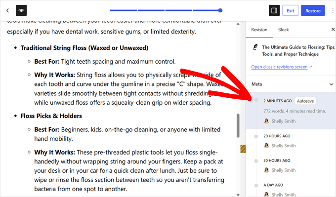 Restore a WordPress autosave Restore a WordPress autosave