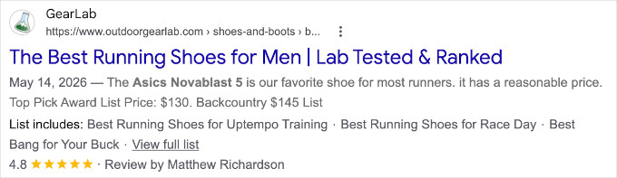 Rich snippet example