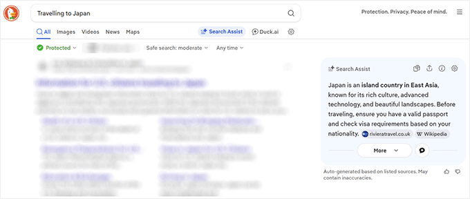 Sökassistansfunktionen i DuckDuckGo