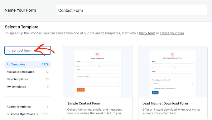 Găsirea unui șablon pentru formularul tău de contact