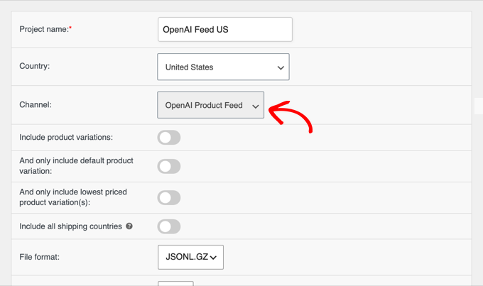 Select OpenAI feed channel