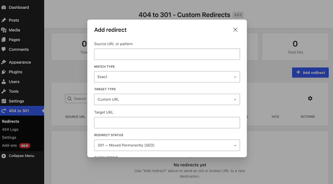 Cum să configurați redirecționări în WordPress Ecranul 404 la 301 Redirecționări, unde erorile înregistrate devin redirecționări live