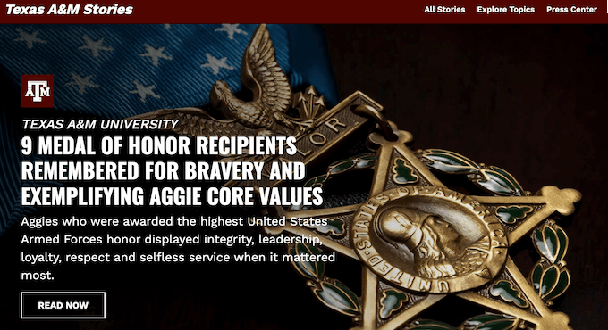 The Texas A&M Today news website, created using WordPress