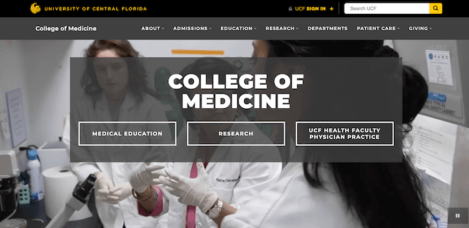 The UCF College of Medicine website, created using WordPress