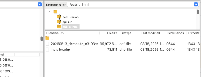 Upload backup and installer files