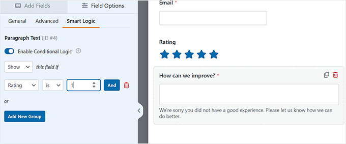 Use Conditional Logic field to show relevant questions to each respondent in WPForms