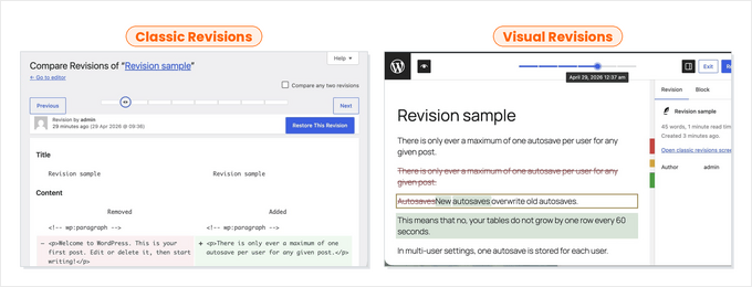 WordPress class revisions vs visual revisions WordPress class revisions vs visual revisions
