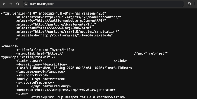 WordPress default RSS sitemap WordPress default RSS sitemap