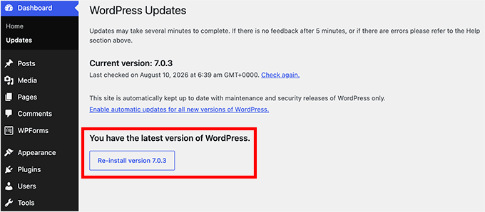 Site-ul dvs. este actualizat la cea mai recentă versiune WordPress.