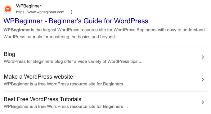 Sitelinks for WPBeginner