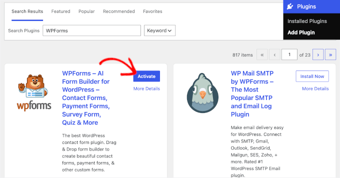 Installing WPForms in WordPress Installing WPForms in WordPress