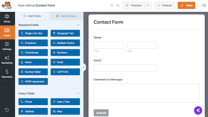 Constructorul drag and drop WPForms