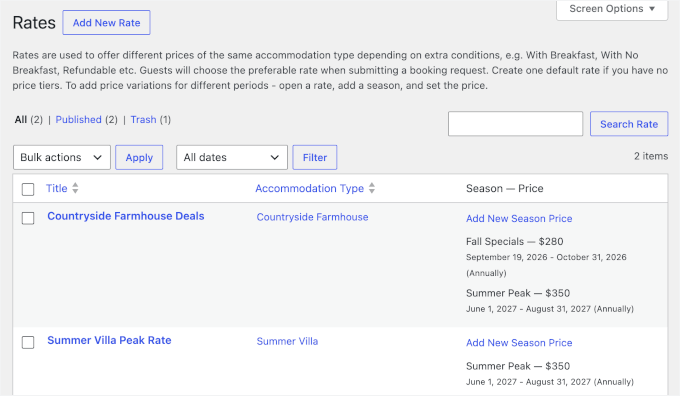 All seasonal rates