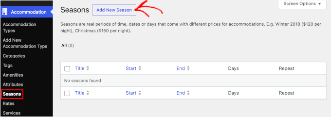 Click the Add New Season Button