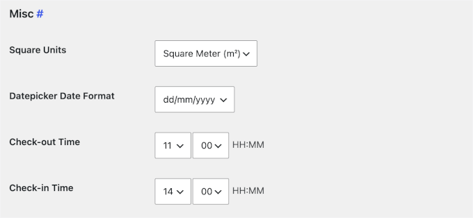 Misc settings