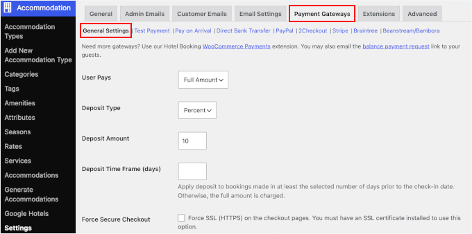 General payment settings