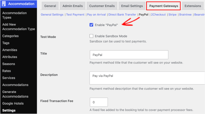 Enabling PayPal payments