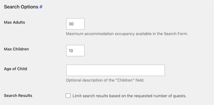 Search Options section