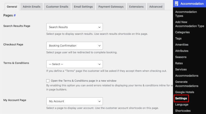 Assigned pages in MotoPress Hotel Booking