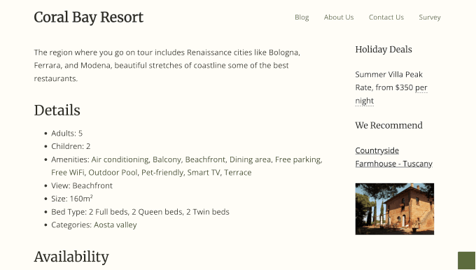 Live accommodation type with all the details