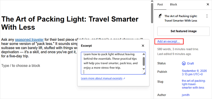 Aggiungi un estratto al tuo post di WordPress Aggiungi un estratto al tuo post di WordPress