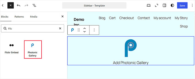 Aggiungi il blocco Photonic Gallery nell'editor di WordPress