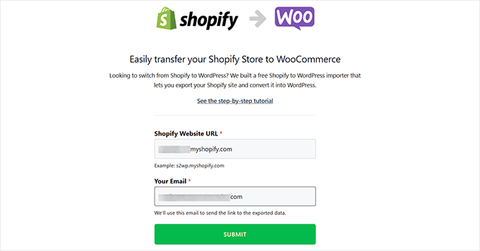 Aggiungi l'URL del sito web Shopify e l'email su Shopify to Woo website Aggiungi l'URL del sito web Shopify e l'email su Shopify to Woo website