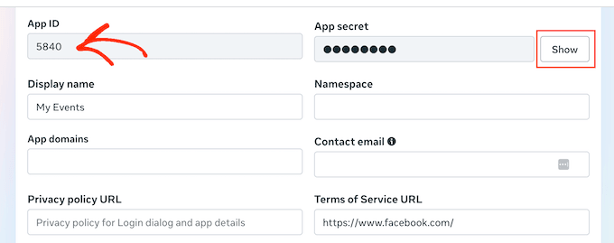 Getting your app ID and secret from the Meta Developers dashboard Getting your app ID and secret from the Meta Developers dashboard