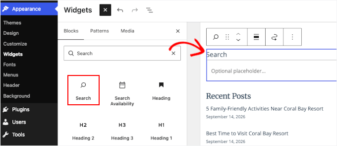Adicionar um bloco de widget de pesquisa Adicionar um bloco de widget de pesquisa