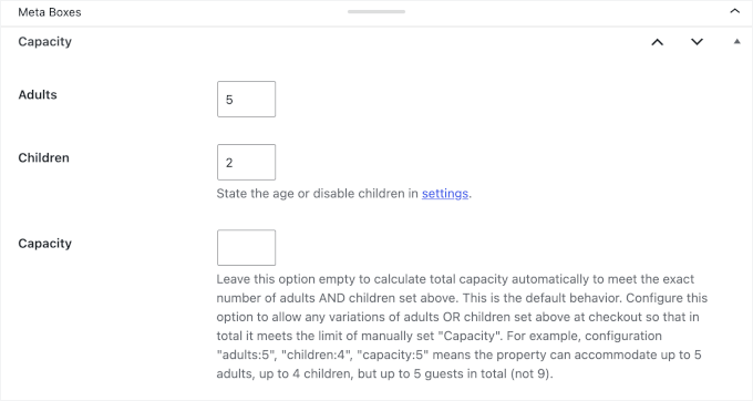 Configure accommodation's capacity