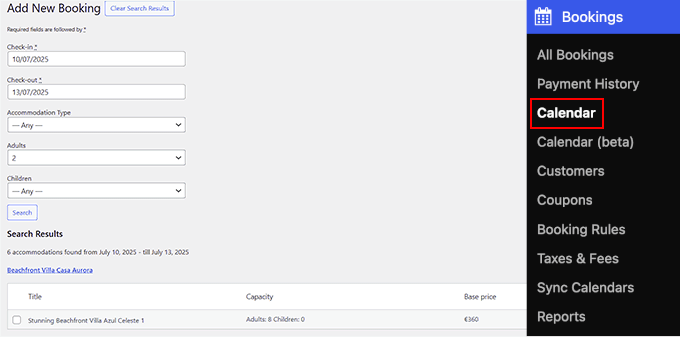 Add new booking from WordPress admin with the Pro version