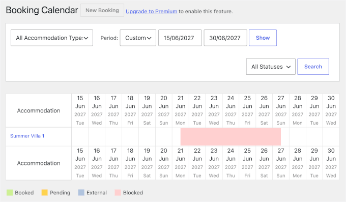 Bookings calendar