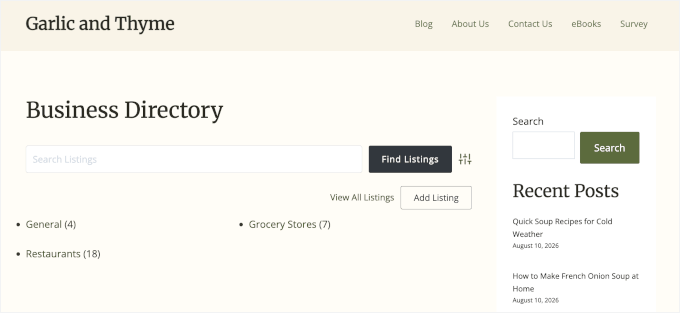 businessdirectory-search-and-filter-frontend The Business Directory page showing search box and category filter