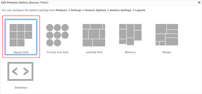 Scegli un layout per la tua galleria Flickr in WordPress