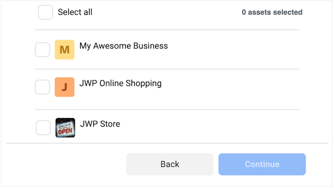 Selecting your Facebook business page Selecting your Facebook business page