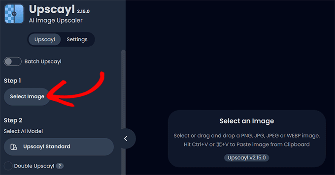 Faceți clic pe Selectați imaginea pe Upscayl